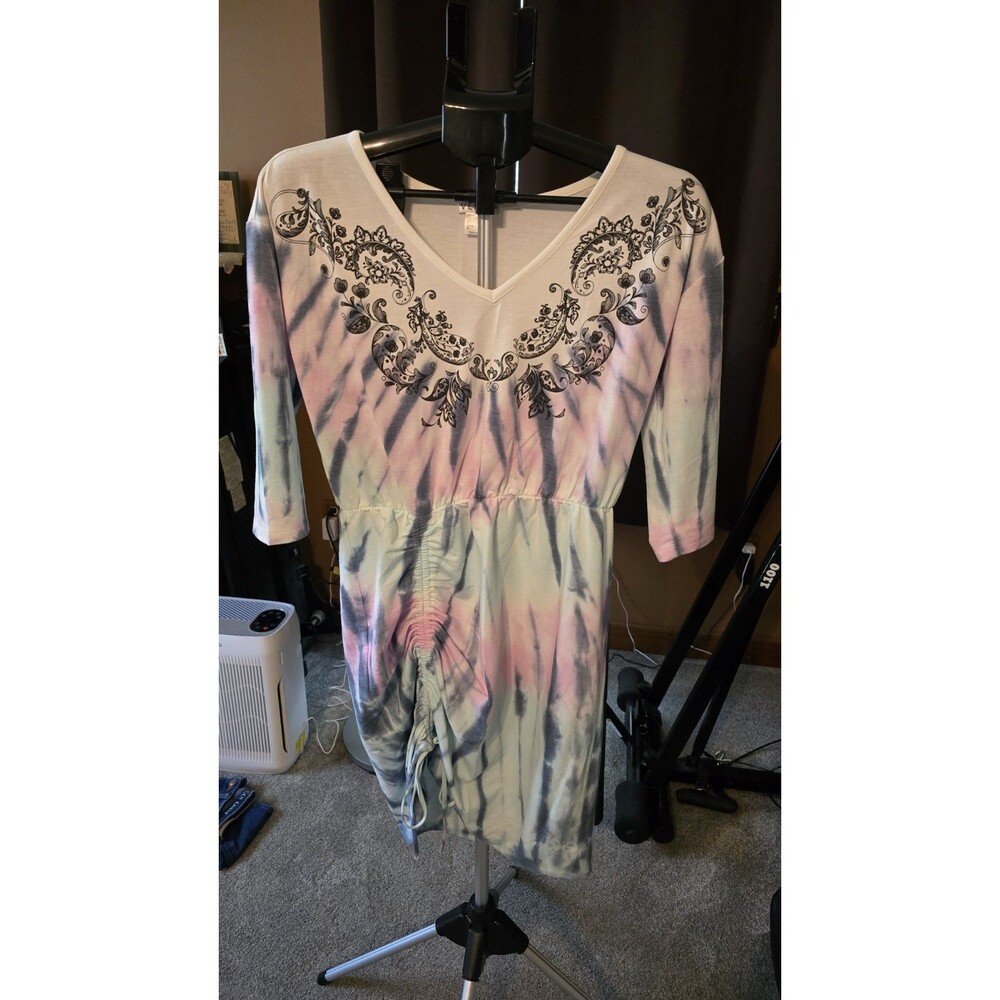 WOMAN'S SIZE:M DRESS BY: VENUS 3/4 SLEEVE, ROUCHED HEM, TIE DYE*BRAND NEW/NWOT*